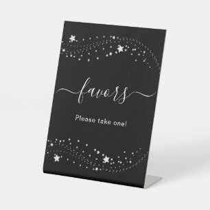 Schwarz-Silber-Stars elegante Gastgeschenke Sockelschild