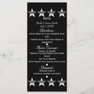 Schwarz & Silber Sterne Hollywood Glam Party-Menü Menükarte