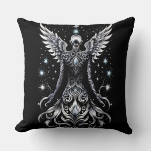 Schwarz-Silber-Tattoo-Engel Kissen