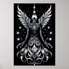 Schwarz-Silber-Tattoo-Engel Poster
