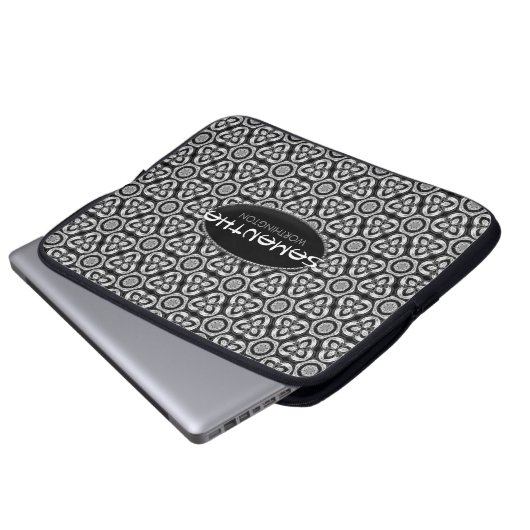 Schwarz-Silber-Tribal-Muster Laptop-Sieb Laptopschutzhülle (Vorne Knopf)
