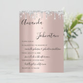 Schwarz-Silber-Tropfen der Hochzeitstil-Rose Einladung (Stehend Vorderseite)