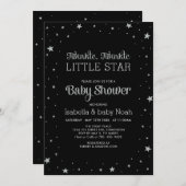 Schwarz & Silber | Twinkle Little Star Baby Dusche Einladung (Vorne/Hinten)