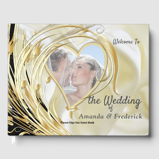 Schwarz-Silber und Gold-Satin, Kupfer/Messing-Text Gästebuch (Vorderseite)