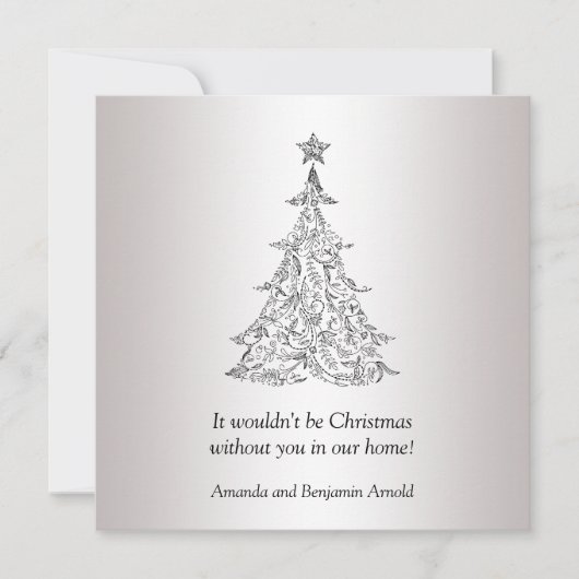 Schwarz-Silber-Urlaubsbaum Einladung (Vorderseite)