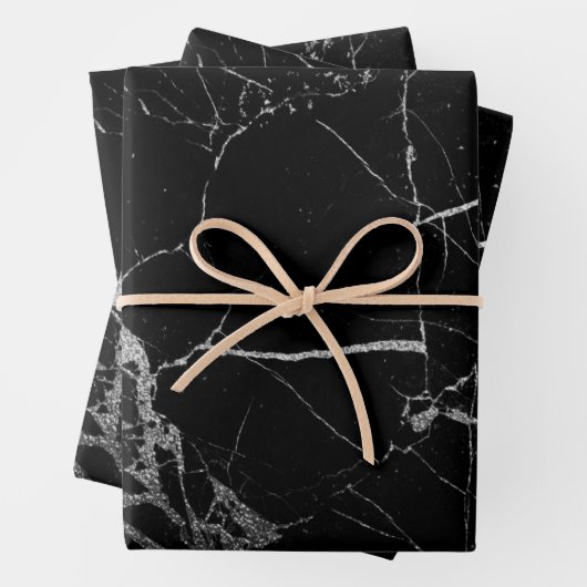 Schwarz-Silber-Venenmarmor Geschenkpapier Set (Beispiel)