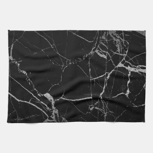Schwarz-Silber-Venenmarmor Geschirrtuch (Horizontal)