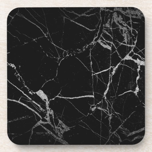 Schwarz-Silber-Venenmarmor Getränkeuntersetzer (Vorderseite)