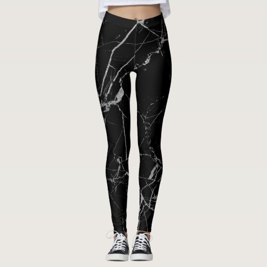 Schwarz-Silber-Venenmarmor Leggings (Vorderseite)