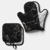 Schwarz-Silber-Venenmarmor Ofenhandschuh & Topflappen-Set (Vorderseite/Rückseite)