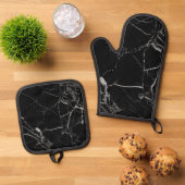 Schwarz-Silber-Venenmarmor Ofenhandschuh & Topflappen-Set (Oben Unten)
