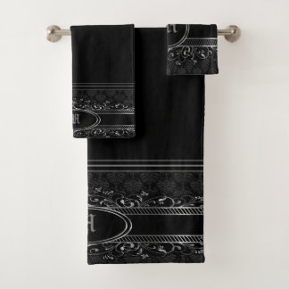 Schwarz & Silber Verziert Gotik Mit Monogramm Badhandtuch Set