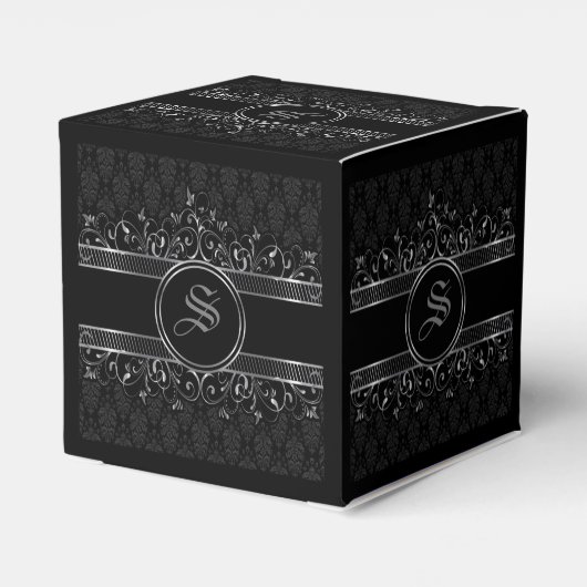 Schwarz & Silber Verziert Gotik Mit Monogramm Geschenkschachtel (Rückseite)