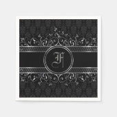 Schwarz & Silber Verziert Gotik Mit Monogramm Serviette (Vorderseite)