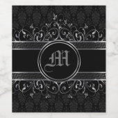 Schwarz & Silber Verziert Gotik Mit Monogramm Weinetikett (Einzelnes Label)
