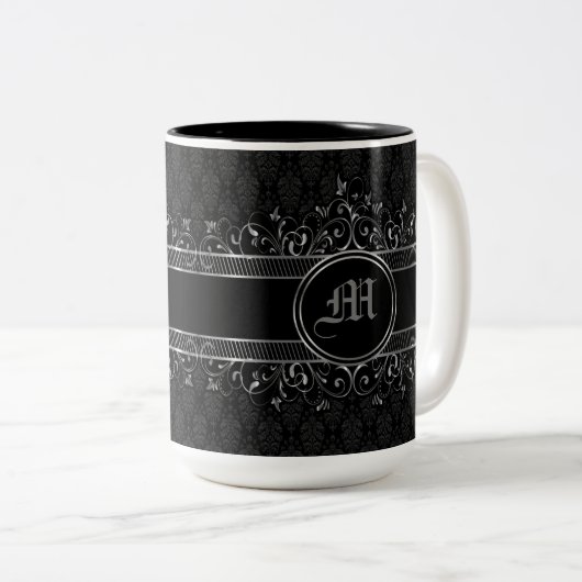 Schwarz & Silber Verziert Gotik Mit Monogramm Zweifarbige Tasse (VorderseiteRechts)