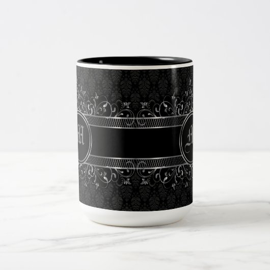 Schwarz & Silber Verziert Gotik Mit Monogramm Zweifarbige Tasse (Mittel)