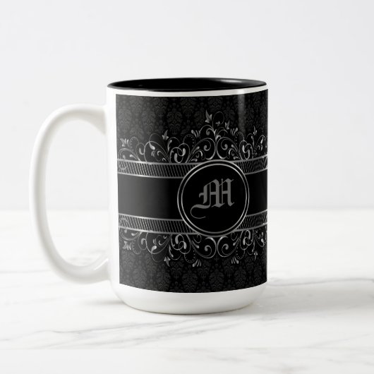 Schwarz & Silber Verziert Gotik Mit Monogramm Zweifarbige Tasse (Links)