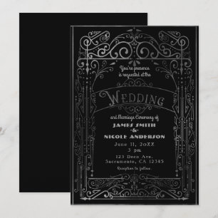 Schwarz & Silber Vintage Viktorianischer Deco-Hoch Einladung