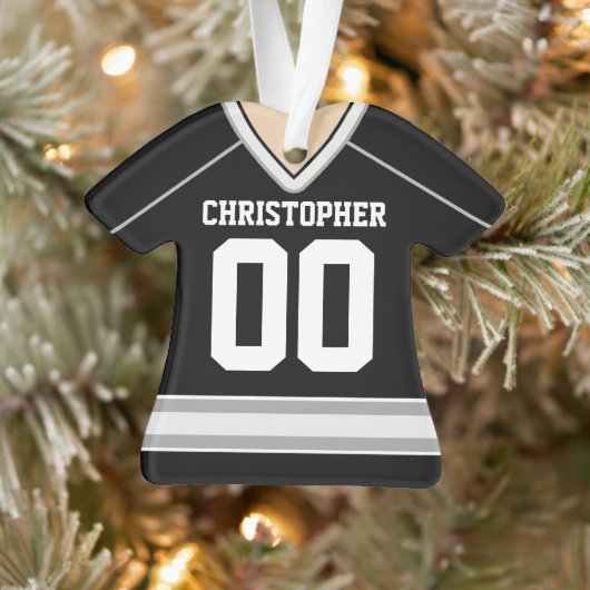 Schwarz/Silber/Weiß-Hockey Jersey Ornament (Baum)