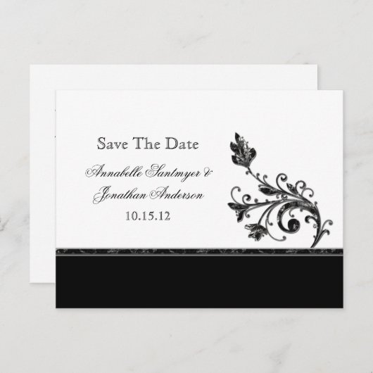 Schwarz-Silber-Wirbel Save the Date Ankündigungspostkarte (Vorne/Hinten)