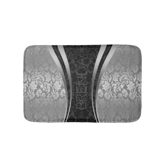 Schwarz-Silbergrau-Damaskus-Muster Badematte (Vorderseite)