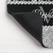 Schwarz-Silberleopard-Girly-Glam-Monogramm Mousepad (Ecke)