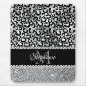 Schwarz-Silberleopard-Girly-Glam-Monogramm Mousepad (Vorne)