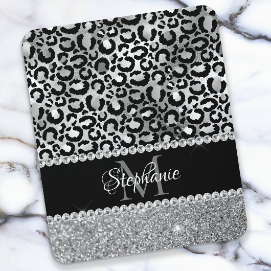 Schwarz-Silberleopard-Girly-Glam-Monogramm Mousepad