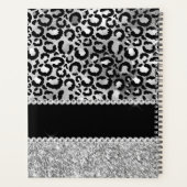 Schwarz-Silberleopard-Girly-Glam-Monogramm Planer (Rückseite)