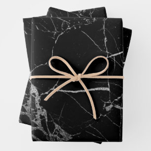 Schwarz-silberne Marmorader Geschenkpapier Set