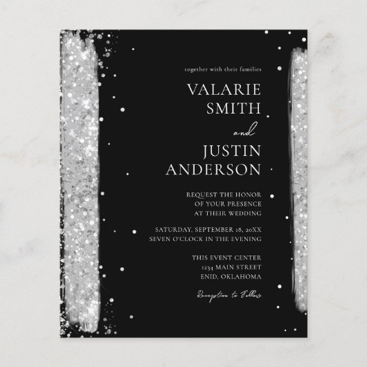 Schwarz-Silberner Glitzer Einladung zur Hochzeit (Vorderseite)