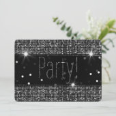 Schwarz & Silberner Glitzer Party Lights Einladung (Stehend Vorderseite)