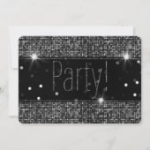 Schwarz & Silberner Glitzer Party Lights Einladung (Vorderseite)