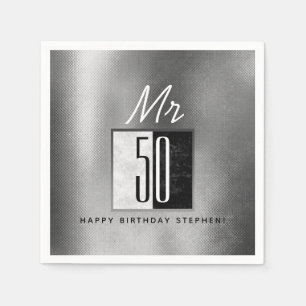 Schwarz-silbernes 50. Geburtstagsjubiläum  Serviette