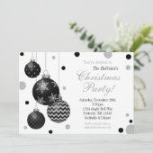 Schwarz-Silver-Bauble-Weihnachtszeit-Party Einladu Einladung (Stehend Vorderseite)