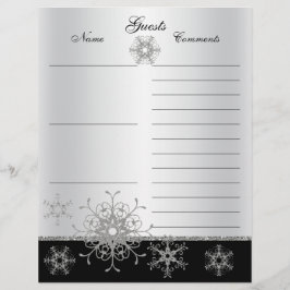 Schwarz, Silver Glitzer Snowflakes Gästebuch