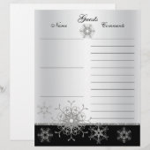 Schwarz, Silver Glitzer Snowflakes Gästebuch (Vorne/Hinten)