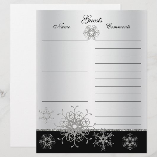 Schwarz, Silver Glitzer Snowflakes Gästebuch (Vorne/Hinten)
