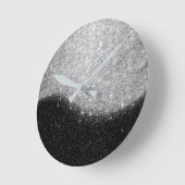 Schwarz Silver Gray Glitzer Minimal Ombre Elegant Runde Wanduhr (Winkel)