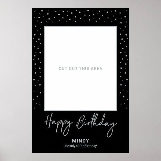 Schwarz & Silver Happy Geburtstag Foto Frame Prop Poster (Vorne)