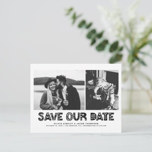 Schwarz-Skandinavien Fotocollage Rettete unser Dat Ankündigungspostkarte (Stehend Vorderseite)