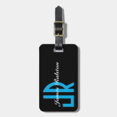 Schwarz, Sky Blue Monogram, personalisieren Gepäckanhänger (Vorderseite vertikal)