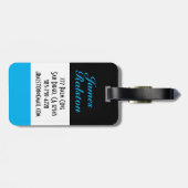 Schwarz, Sky Blue Monogram, personalisieren Gepäckanhänger (Rückseite horizontal)