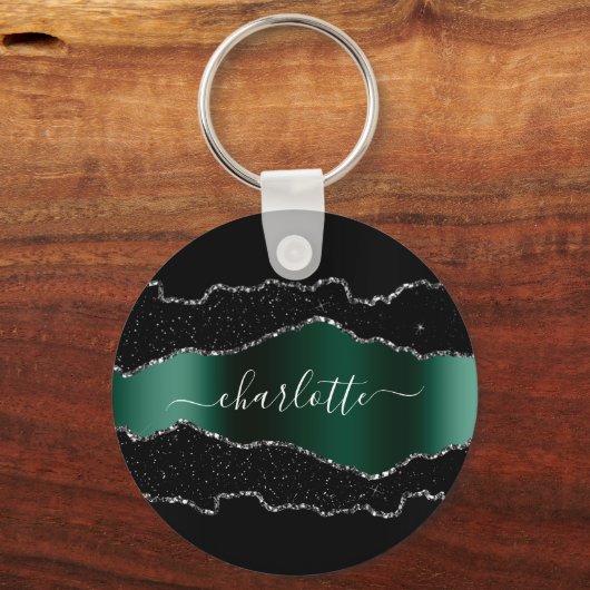 Schwarz-Smaragdgrün-Agarate-Marmornamenskript Schlüsselanhänger (Vorderseite)