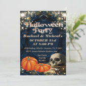 Schwarz Spooky Adult Skull Halloween Einladung (Stehend Vorderseite)