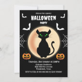Schwarz Spooky Katze grüne Augen mit Mond Hallowee Einladung (Vorderseite)