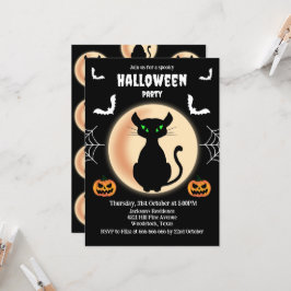 Schwarz Spooky Katze grüne Augen mit Mond Hallowee Einladung