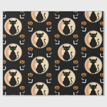 Schwarz Spooky Katze grüne Augen mit Mond Hallowee