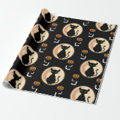 Schwarz Spooky Katze grüne Augen mit Mond Hallowee Geschenkpapier (Ungerollt)